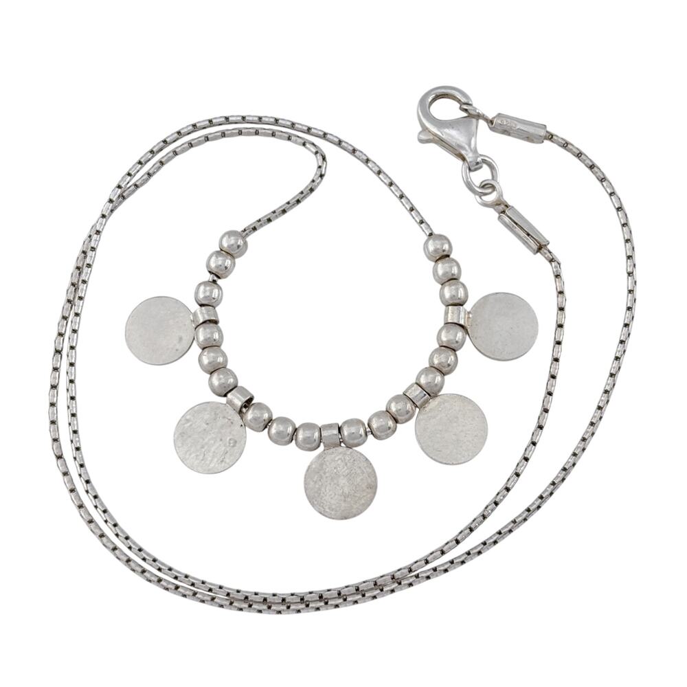 Vintage Sterling Silver 925 Station Charm Necklace with Disc Charms 16.5" - Picture 4 of 8